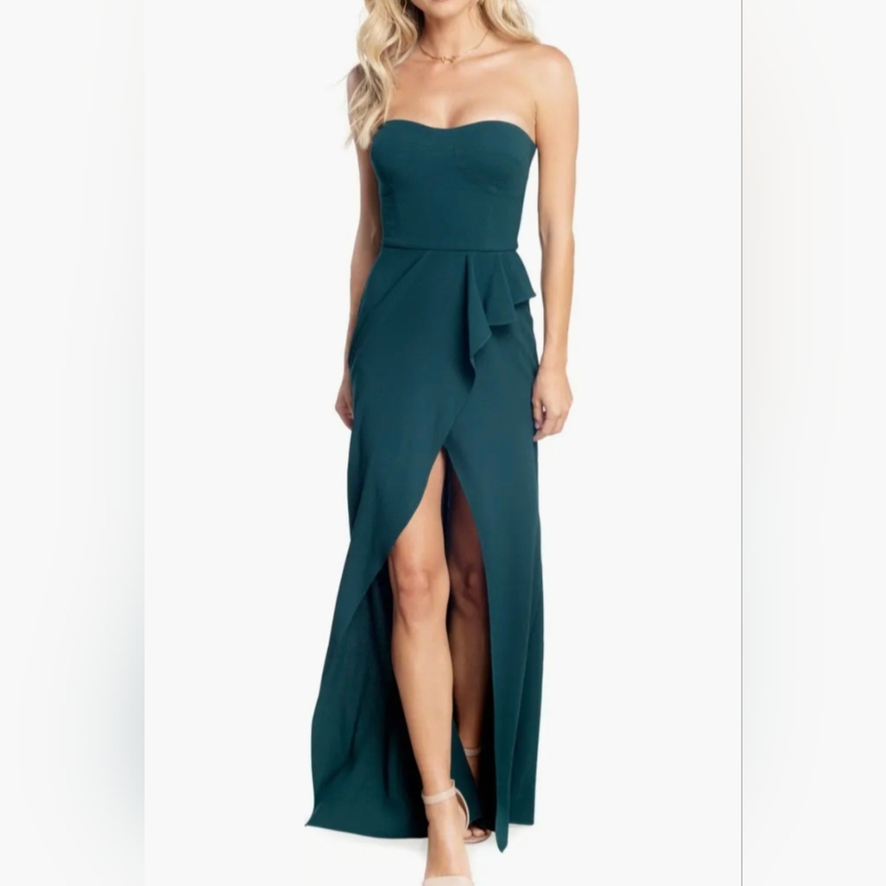 Dress The Population Kai Strapless Gown in Pine Green Size Medium